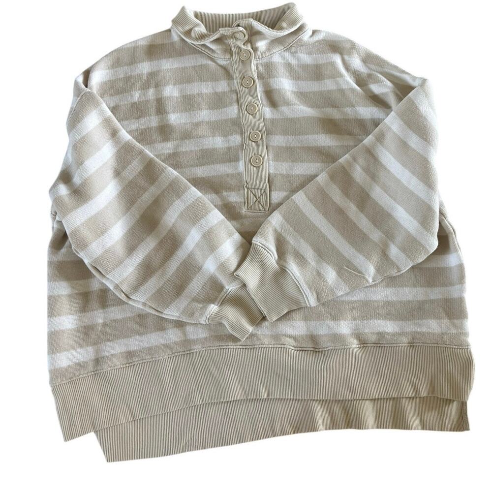 American Eagle Seriously Lived In Striped Pullover Sweatshirt Cream Beige